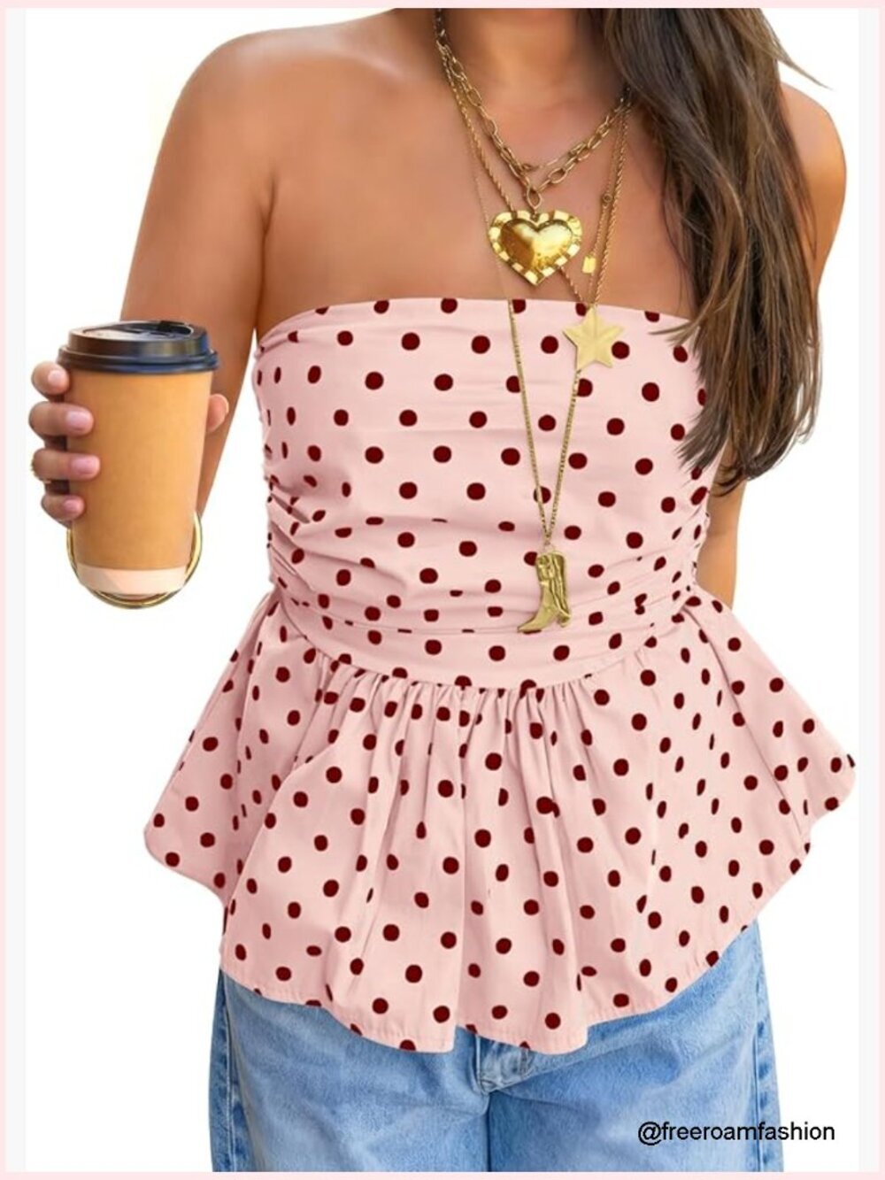 Strapless Polka Dot Tube Top Backless Ruffle Hem Y2K Slim Fit Tank